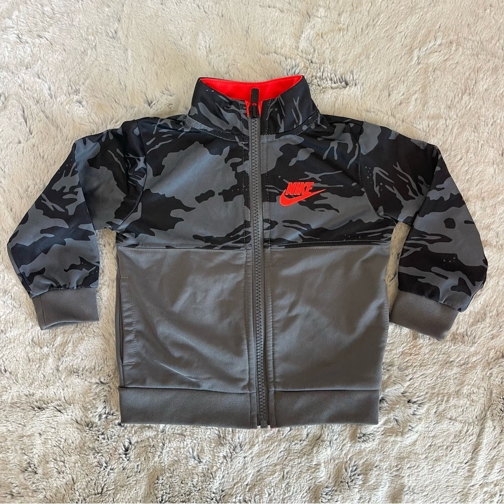 Nike Gray and Black Camo Baby Jacket with Orang Logo Size 18 Month Old